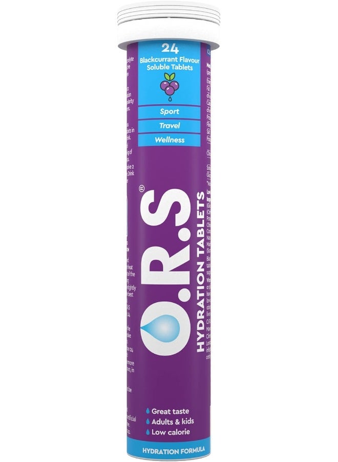 O.R.S Hydration Tablets with Electrolytes, Vegan, Gluten and Lactose Free Formula – Soluble Sports Hydration Tablets with Natural Blackcurrant Flavour, 24 Tablets - Image 1