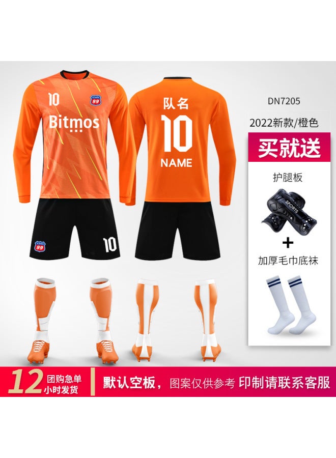 Dn7205 Orange (give Football Socks + Shin Guard: Color With) Long Sleeve One Yard Football Jersey - Image 1