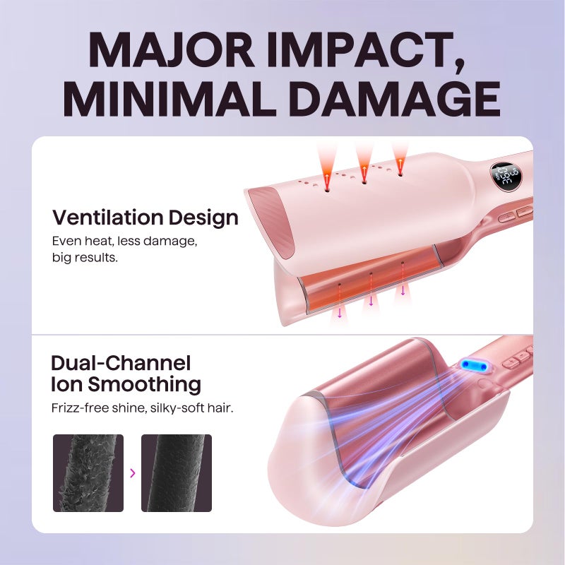 Wavytalk Power Wave Hair Crimper, Curling Iron Hair Crimper Waver, Ventilation Design for Less Damage, Ionic Reduces Frizz, Effortless-Waver, Dual Voltage Crimping Iron, Pink - Image 4
