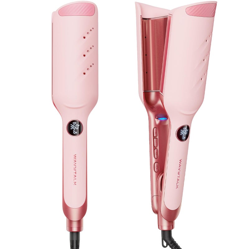 Wavytalk Power Wave Hair Crimper, Curling Iron Hair Crimper Waver, Ventilation Design for Less Damage, Ionic Reduces Frizz, Effortless-Waver, Dual Voltage Crimping Iron, Pink - Image 1