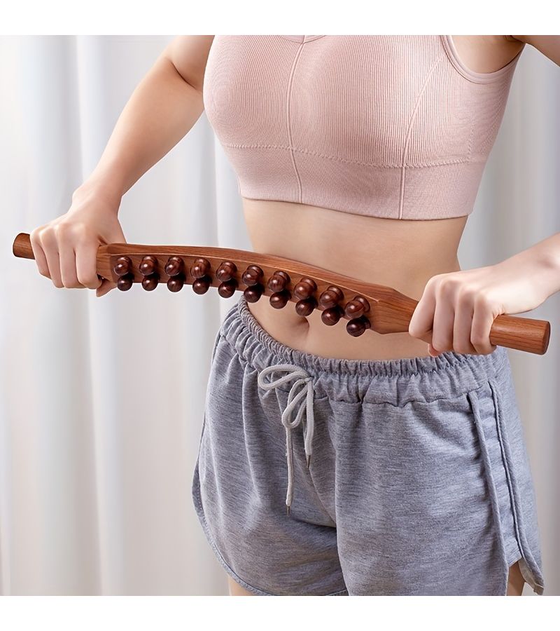 1 Pack Wooden Massage Stick 20 Smooth Beads Neck Back Leg Body Relaxer - Image 2