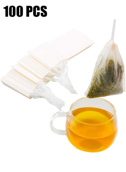 100-piece Tea Filter Bags, Safe and Natural Material, Disposable Tea Infuser, Empty Tea Bag with Drawstring for Loose Tea Coffee Spice Herbs (White)