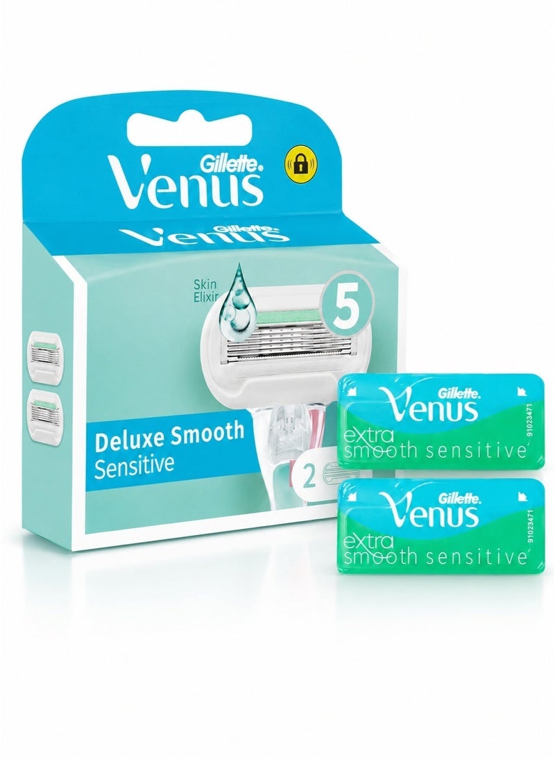 فينوس عبوة من 2 رأس بديل لشفرة Venus، رؤوس بديلة Extra Smooth Sensitive، خيارات 3 شفرات و5 شفرات، لا يشمل المقبض - Image 1