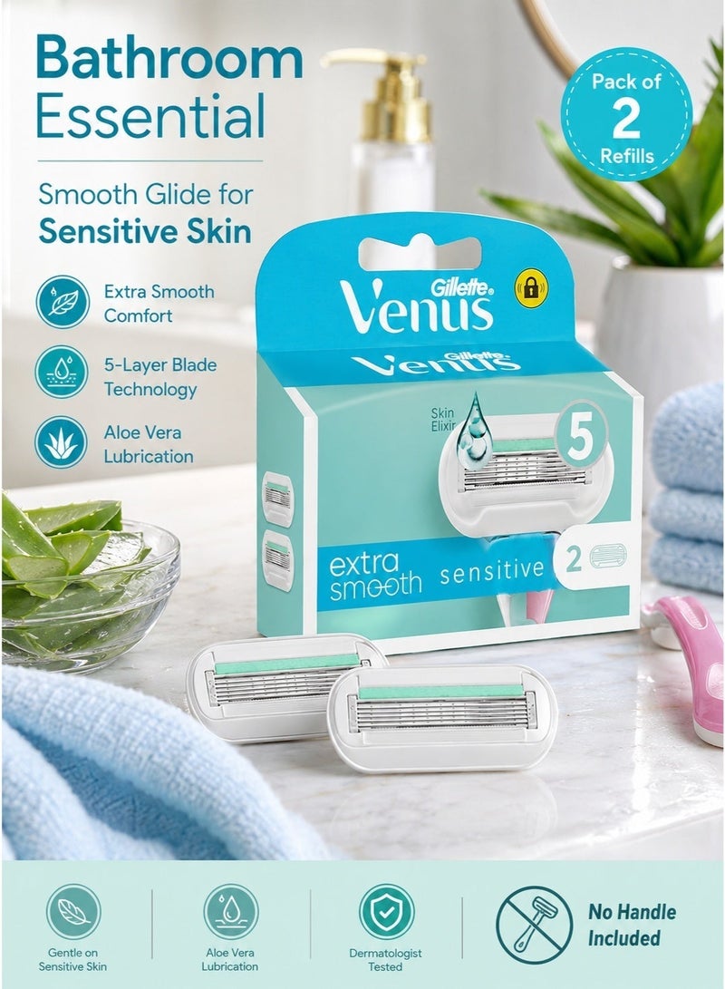 فينوس عبوة من 2 رأس بديل لشفرة Venus، رؤوس بديلة Extra Smooth Sensitive، خيارات 3 شفرات و5 شفرات، لا يشمل المقبض - Image 5