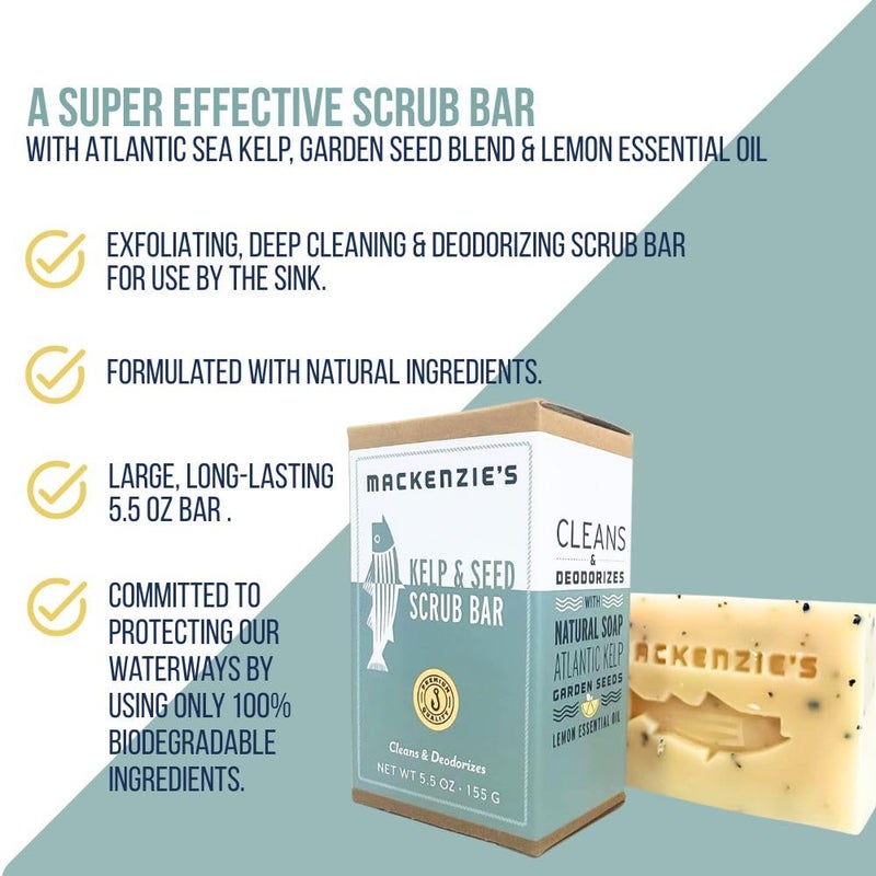 MACKENZIES Kelp Seed Scrub Bar Gifts for Men Gifts for Women Gifts for Cooks Gifts for Gardeners Exfoliating Moisturizing Hand Soap 55 oz - Image 2
