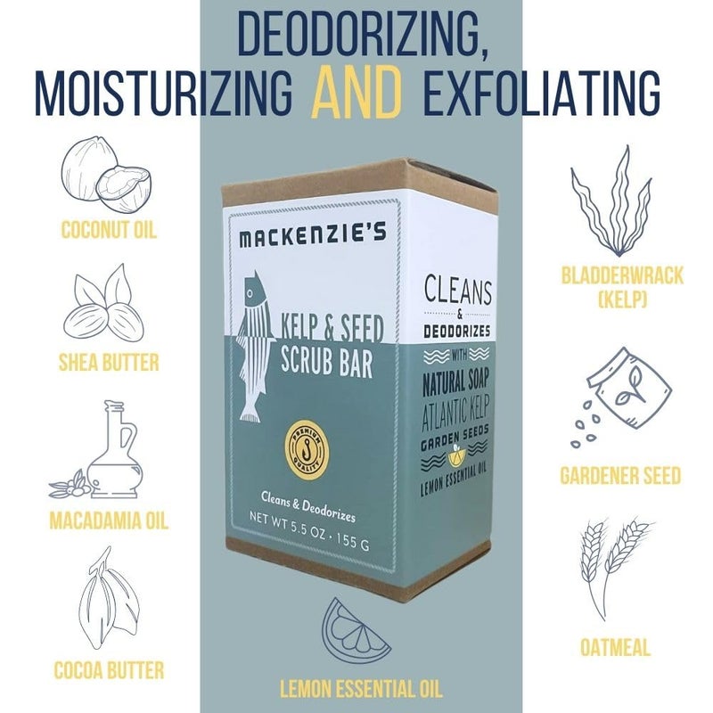 MACKENZIES Kelp Seed Scrub Bar Gifts for Men Gifts for Women Gifts for Cooks Gifts for Gardeners Exfoliating Moisturizing Hand Soap 55 oz - Image 3