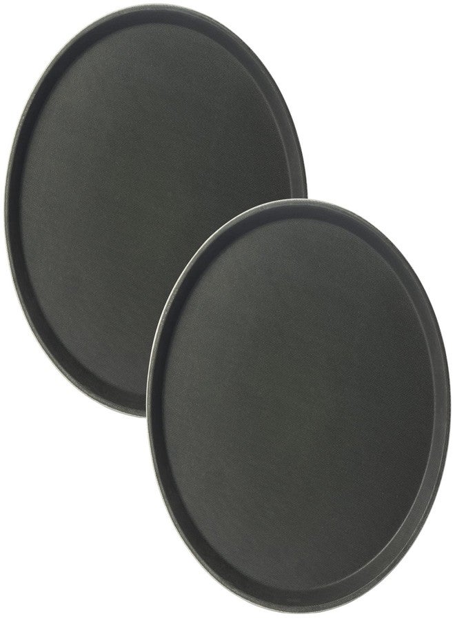 CURTA 2-Pack Restaurant Grade Non-Slip Tray, NSF, 16 Inch, Plastic Rubber Lined Round Serving Tray, Black - Image 1