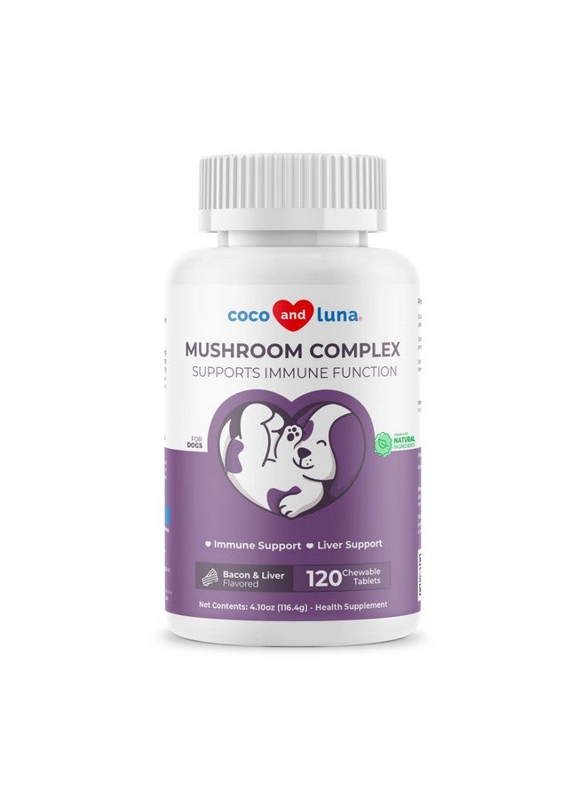 Coco and Luna Mushroom Complex for Dogs - 120 Chewable Tablets - Turkey Tail Mushroom - Immune, Joint, Digestive, and Liver Support with Milk Thistle - Image 1