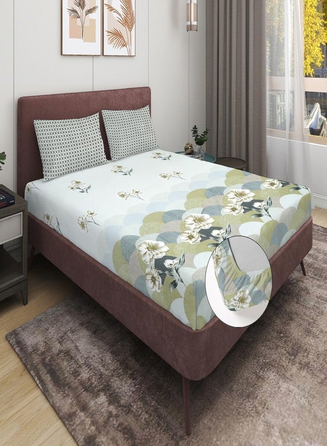 RD TREND تقدم RD TREND® ملاءة سرير فاخرة من القطن الناعم للغاية 210 TC مع مطاط 360 درجة، مقاس كينج (78 × 72 × 8 بوصة) مع غطاءين للوسائد (زهرة الحناء، مقاس كينج). - Image 1