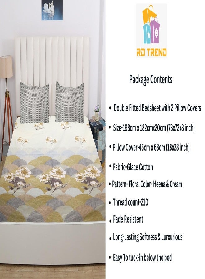 RD TREND تقدم RD TREND® ملاءة سرير فاخرة من القطن الناعم للغاية 210 TC مع مطاط 360 درجة، مقاس كينج (78 × 72 × 8 بوصة) مع غطاءين للوسائد (زهرة الحناء، مقاس كينج). - Image 5