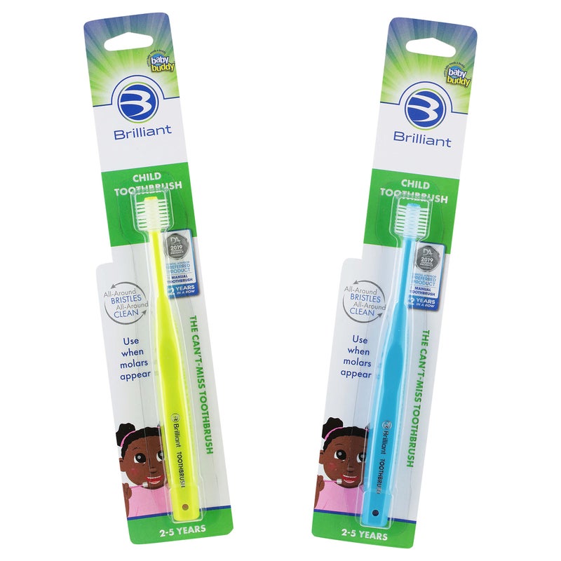 Brilliant Child Toothbrush 25 Years Manual Toddler Tooth Brush Round Head Assorted Colors 2 Pack