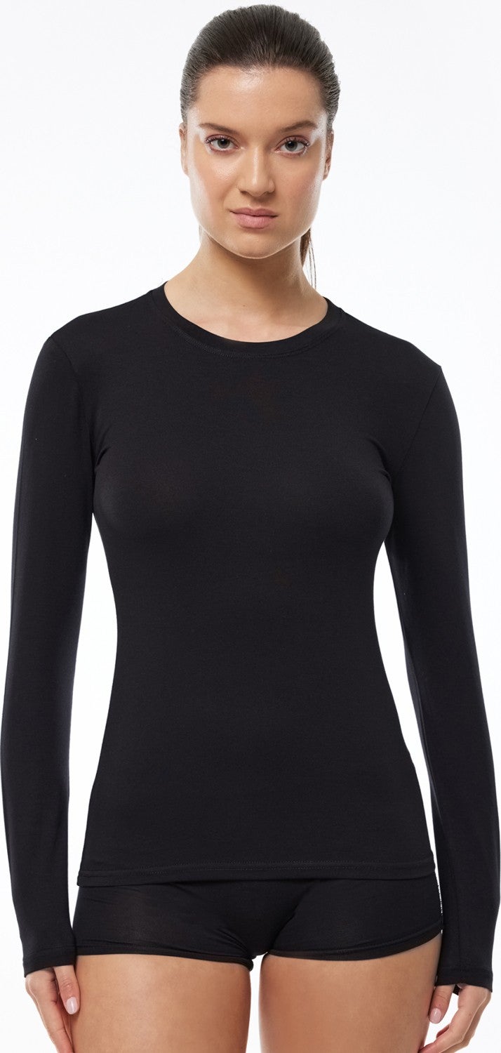 Malabadi Women's Black Round Neck Long Sleeve Modal Bodysuit 182  - Image 1