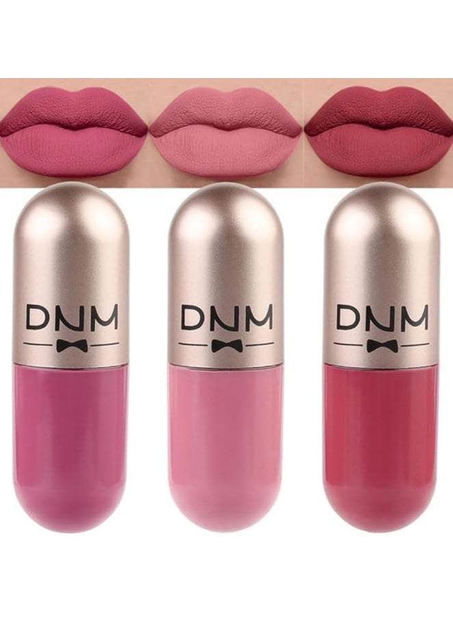 DNM 3Pcs Mini Pills Liquid Matte Lipstick Capsule Set for Women Warm pink Nude brown Deep cranberry Lip stick Stain Long Lasting Waterproof mate color 07  - Image 1