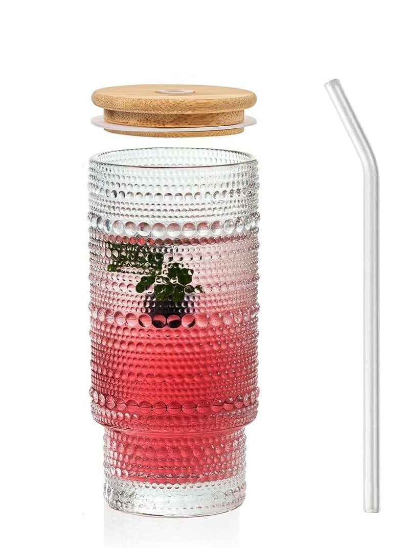 GIYANZA Giyanza Drinking Glasses with Bamboo Lids and Glass Straw 450ML Flute Shaped Glass Cups Beer Glass SipperMason Jar Ice Coffee Glasses Cute Tumbler Cup Great for Soda Boba Tea Cocktail - Image 1