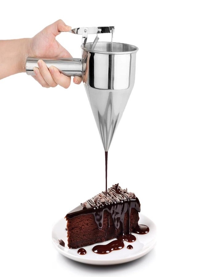 KOLIBROX Piston Funnel with Stand - Stainless Steel Confectionery Funnel for Batter Dispensing & Bakery Use - Precise Cake Decorating Tool - Perfect for Pouring Sauces, Chocolate & Fillings | Silver - Image 1