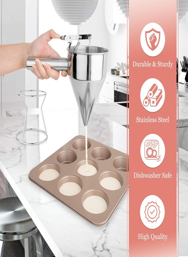 KOLIBROX Piston Funnel with Stand - Stainless Steel Confectionery Funnel for Batter Dispensing & Bakery Use - Precise Cake Decorating Tool - Perfect for Pouring Sauces, Chocolate & Fillings | Silver - Image 3