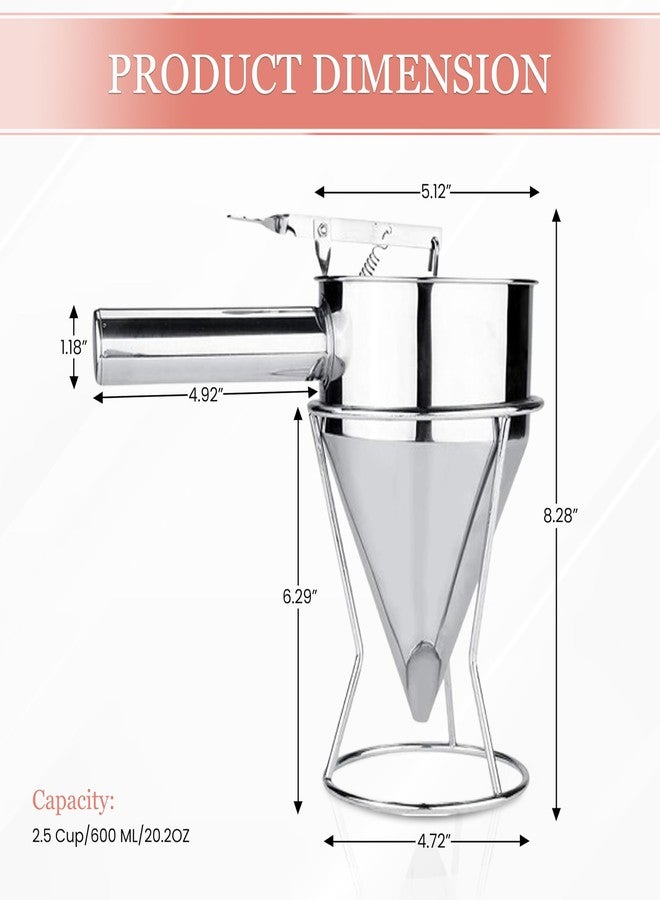 KOLIBROX Piston Funnel with Stand - Stainless Steel Confectionery Funnel for Batter Dispensing & Bakery Use - Precise Cake Decorating Tool - Perfect for Pouring Sauces, Chocolate & Fillings | Silver - Image 2