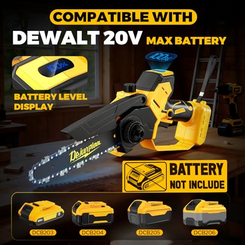 DEJUNPIOOL Cordless Mini Chainsaw Compatible with Dewalt 20V MAX Battery, 6 Inch & 8 Inch Small Electric Chainsaw Brushless, Auto Oiler, Handheld Pruning Tree Saw Gift for Men Dad Husband Fathers (Tool Only) - Image 2