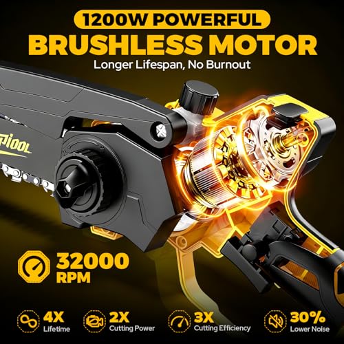 DEJUNPIOOL Cordless Mini Chainsaw Compatible with Dewalt 20V MAX Battery, 6 Inch & 8 Inch Small Electric Chainsaw Brushless, Auto Oiler, Handheld Pruning Tree Saw Gift for Men Dad Husband Fathers (Tool Only) - Image 3