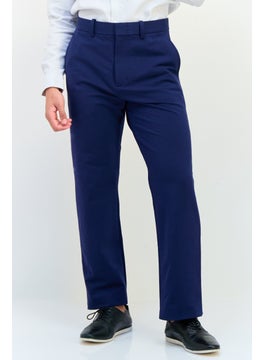 Men Regular Fit Solid Straight Pants, Navy