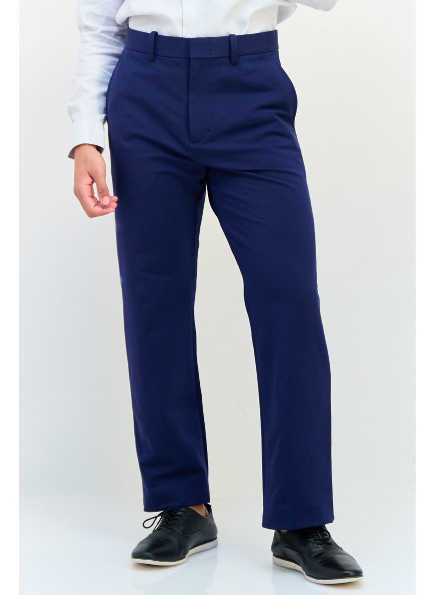 ESPRIT Men Regular Fit Solid Straight Pants, Navy  - Image 1