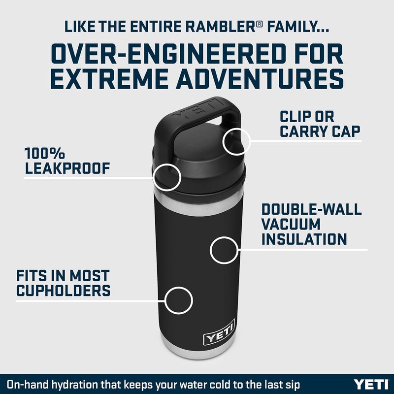 YETI Rambler 18 oz (532 ml) Stainless Steel Water Bottle (Black) – Insulated Water Bottle with Leakproof Chug Cap for Hot or Cold Drinks – 5 Year Warranty - Image 2