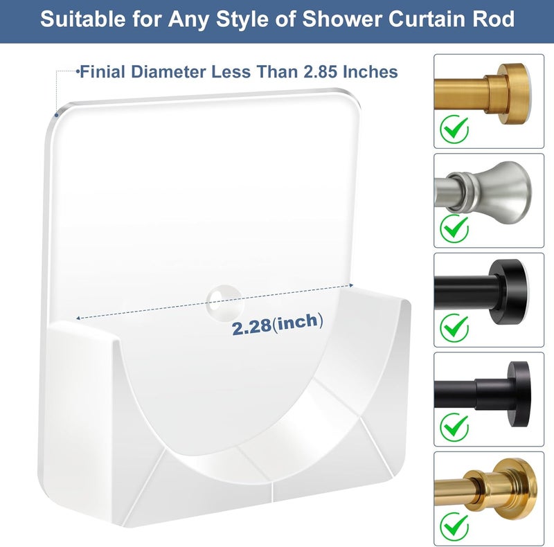 YNL 2 Pack Adhesive Shower Rod Holders, Transparent Rod Retainer | Never Fall Down Shower Tension Rod Holders for Wall(Rod Not Included) - Image 4