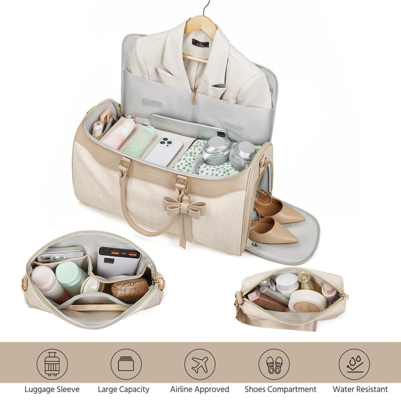 Moulyan Garment Bags for Travel,45L Carry on Convertible Garment Duffle bag for Men Women - 3 in 1 Hanging Suit Travel Bag with Shoulder Strap (Beige brown) - Image 2