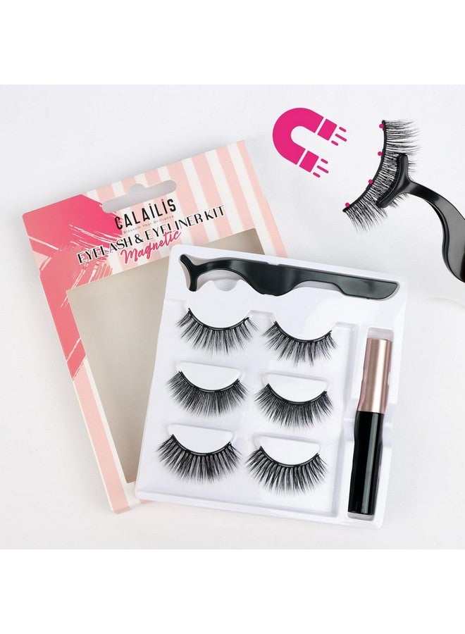 Calailis Magnetic Eyelashes For Women,Natural Reusable Magnet Eyelashes 3 Pairs Eyelashes Magnetic With Tweezers& Waterproof Eyeliner(Cy302) - Image 2