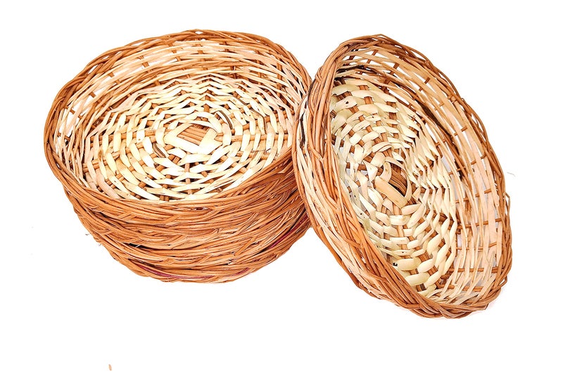 PRANSUNITA Handmade Kashmir Wooden Heavy Duty Willow Round Basket for Gift & Wedding Packaging, Size 7.5 x 7.5 x 1.5 inch, Pack of 5 pcs - Image 1