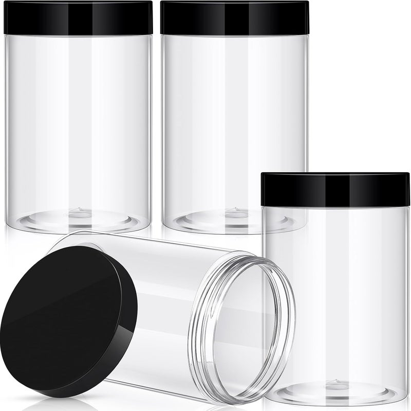 Patelai 4 Pieces Round Wide-mouth Leak Proof Plastic Container Jars with Lids for Travel Storage Makeup Beauty Products Face Creams Oils Salves Ointments DIY Making(27 Ounce,Black) - Image 1