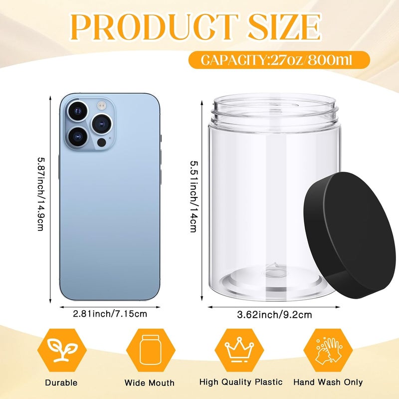 Patelai 4 Pieces Round Wide-mouth Leak Proof Plastic Container Jars with Lids for Travel Storage Makeup Beauty Products Face Creams Oils Salves Ointments DIY Making(27 Ounce,Black) - Image 2