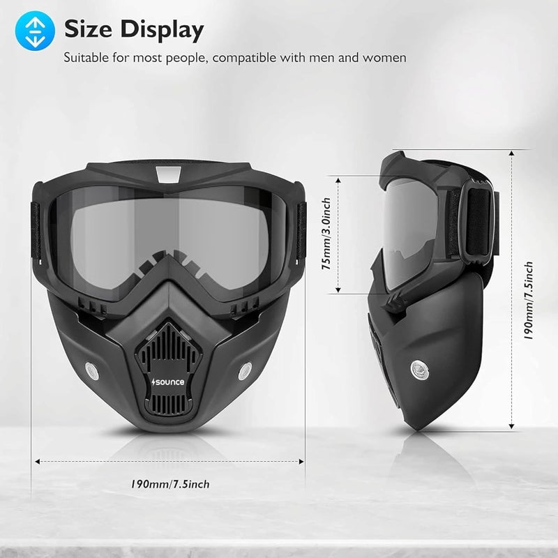 Sounce Anti Scratch Goggle Bike Mask, UV Protective Open Face & Eyewear Windproof Dirt Shield Adjustable Strap Soft Foam Padded Detachable for Cycling Bike Off Road Racing Riding Unisex - Black - Image 2