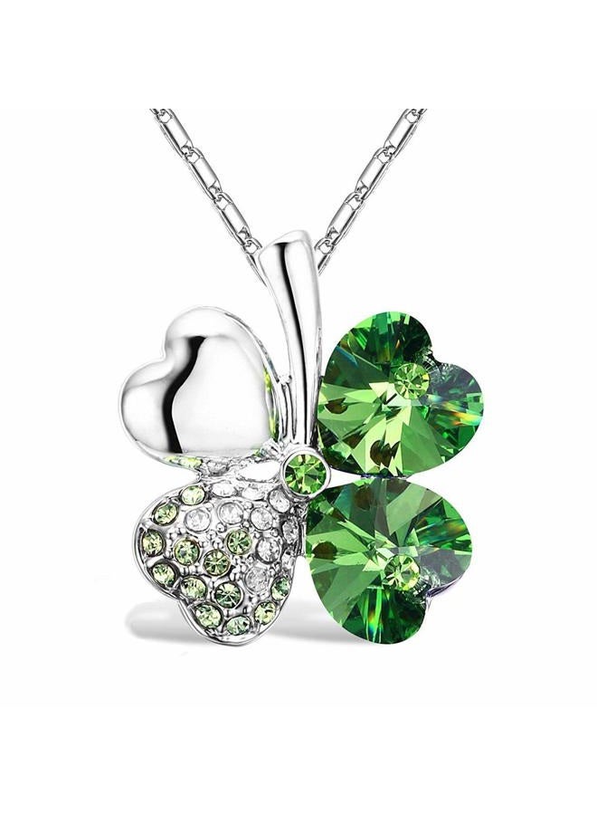 Mall of Style Four Leaf Clover Necklace - Green St.Patrick's Day Jewelry (Silver Necklace) - Image 1
