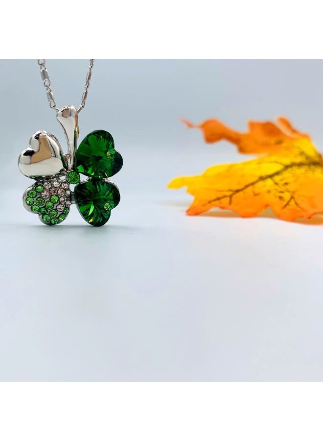 Mall of Style Four Leaf Clover Necklace - Green St.Patrick's Day Jewelry (Silver Necklace) - Image 2