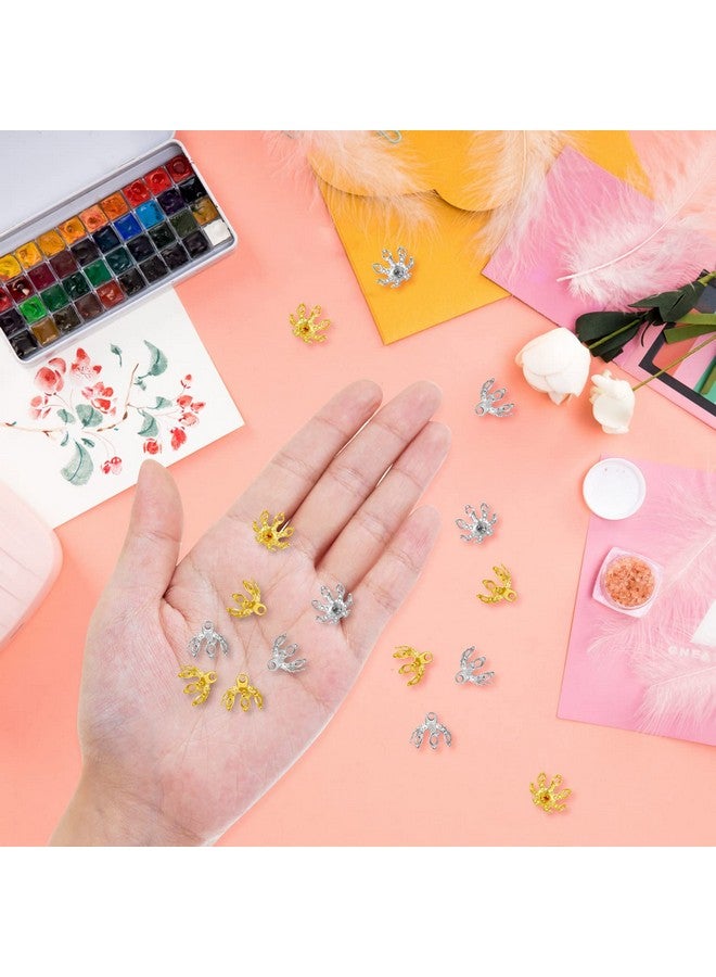 UHOMENY 120 PCS Flower Bead Caps, UHOMENY Flower Bead End Caps Toppers for Jewelry Findings 7 Prong Brass Bell Bead Ornament Caps Flower Metal Spacer Beads for Earrings Bracelets Necklaces (Golden) - Image 3