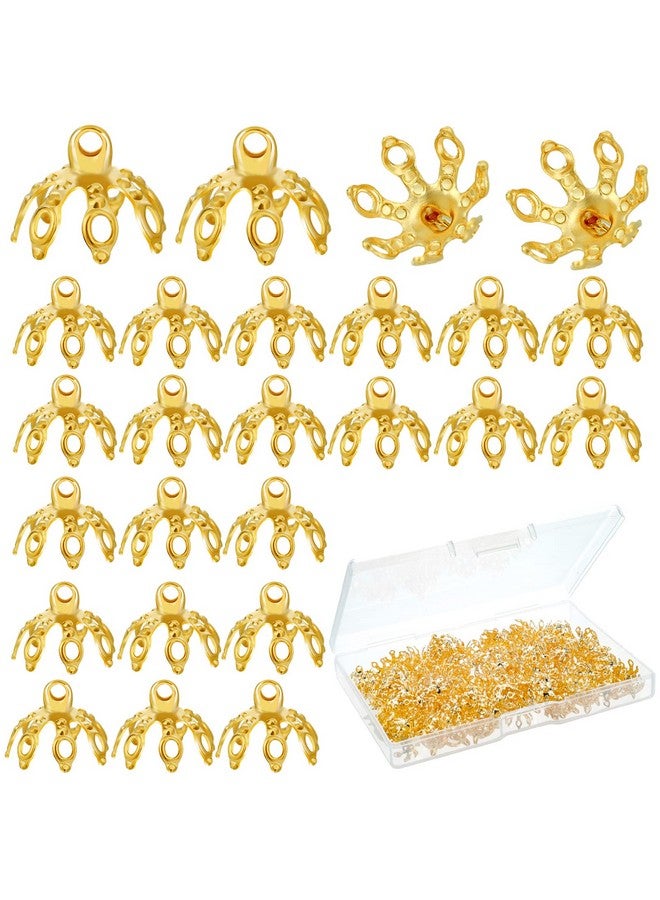 UHOMENY 120 PCS Flower Bead Caps, UHOMENY Flower Bead End Caps Toppers for Jewelry Findings 7 Prong Brass Bell Bead Ornament Caps Flower Metal Spacer Beads for Earrings Bracelets Necklaces (Golden) - Image 1