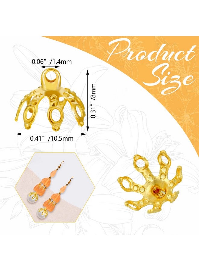 UHOMENY 120 PCS Flower Bead Caps, UHOMENY Flower Bead End Caps Toppers for Jewelry Findings 7 Prong Brass Bell Bead Ornament Caps Flower Metal Spacer Beads for Earrings Bracelets Necklaces (Golden) - Image 2