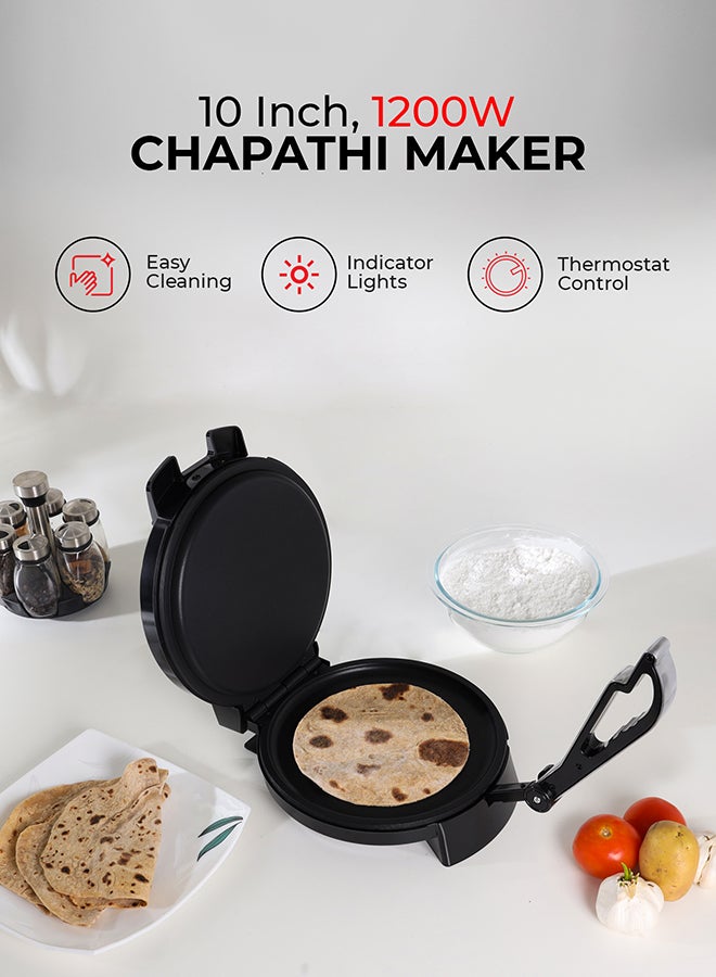 GEEPAS 10" Chapathi Maker With Non-Stick Plates For Easy Food Release Mechanism And Easy Cleaning, Adjustable Temperature| Strong And Sturdy Construction With An Anti-Skid Base| Easy Round Chapathi, Papad, Roti And Puri Maker With Handle 1200 W GCM6125N black - Image 3