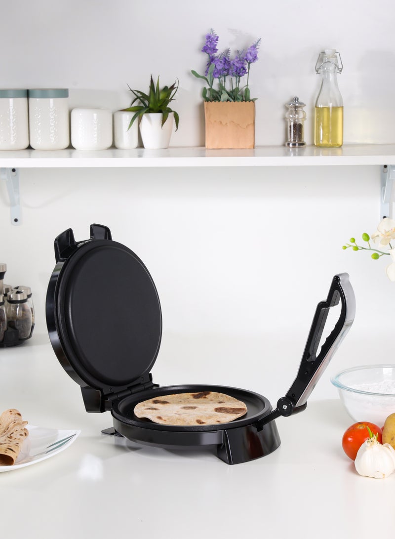GEEPAS 10" Chapathi Maker With Non-Stick Plates For Easy Food Release Mechanism And Easy Cleaning, Adjustable Temperature| Strong And Sturdy Construction With An Anti-Skid Base| Easy Round Chapathi, Papad, Roti And Puri Maker With Handle 1200 W GCM6125N black - Image 1