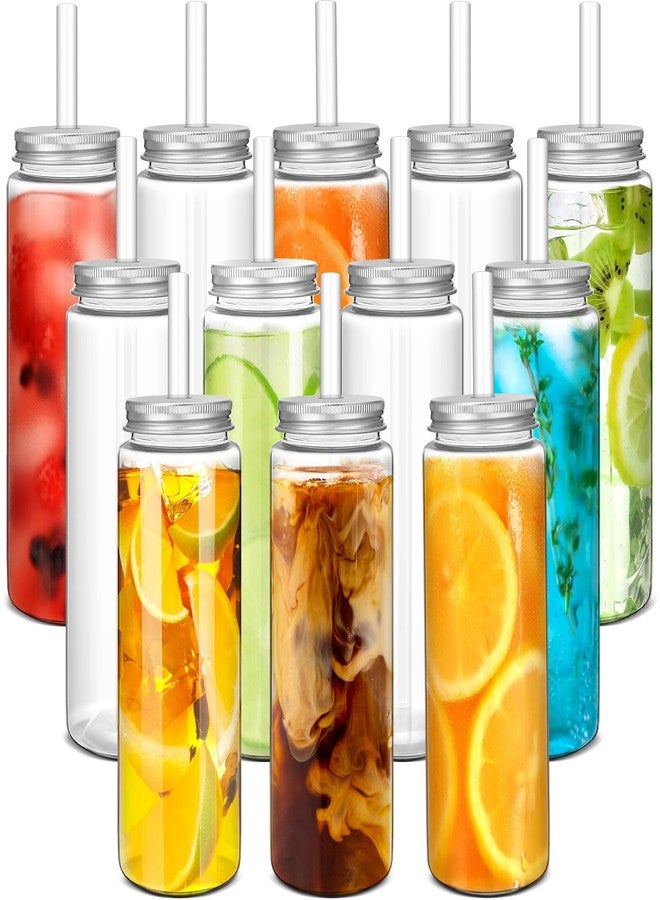 Willinglong 12 Pack 17oz Plastic Juice Bottles - Reusable Drinking Jars with Straw and Lids for Drinking, Juicing, Smoothies, Beverage, Kombucha, Tea - Image 1