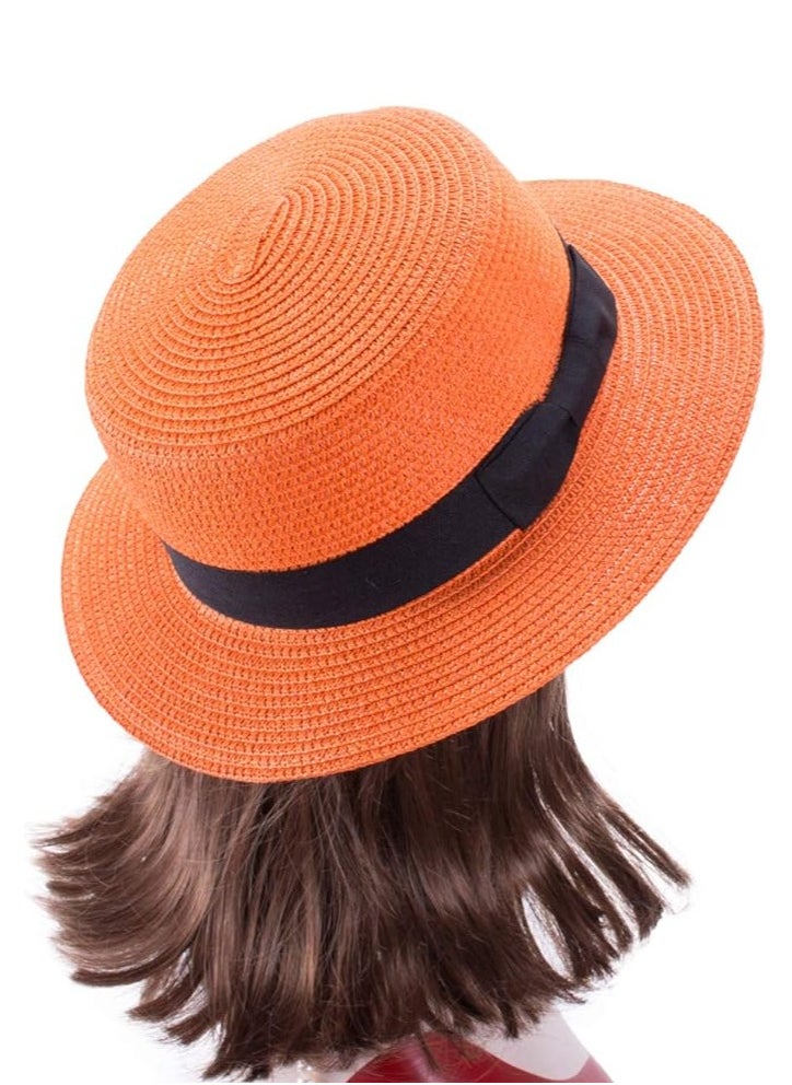 Vitacelli Straw Sun Hat for Women, Girls Cute Summer Beach Cap Foldable Visor Floppy Wide Brim with Bowknot ORANGE  - Image 3
