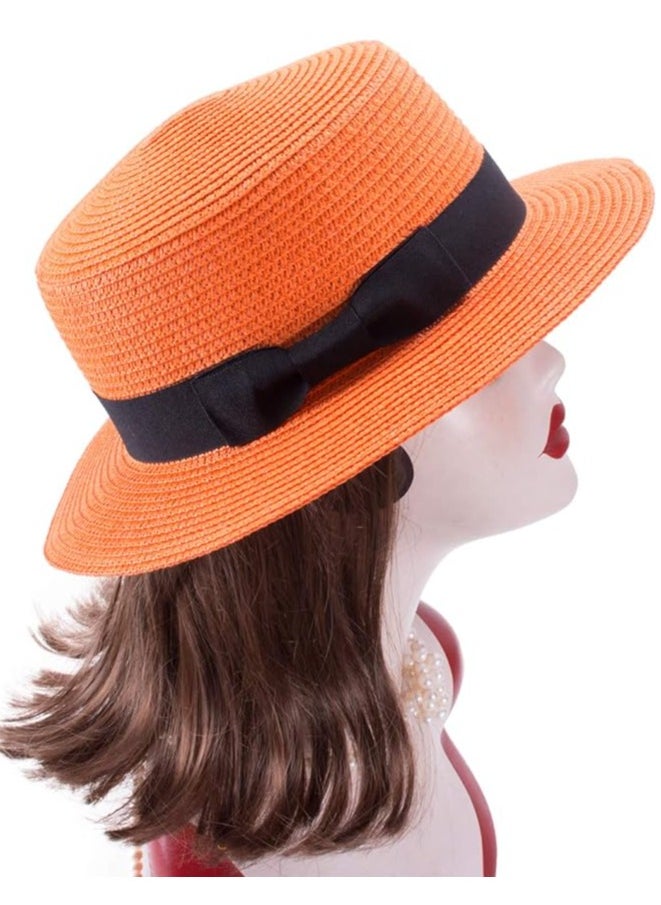 Vitacelli Straw Sun Hat for Women, Girls Cute Summer Beach Cap Foldable Visor Floppy Wide Brim with Bowknot ORANGE  - Image 4