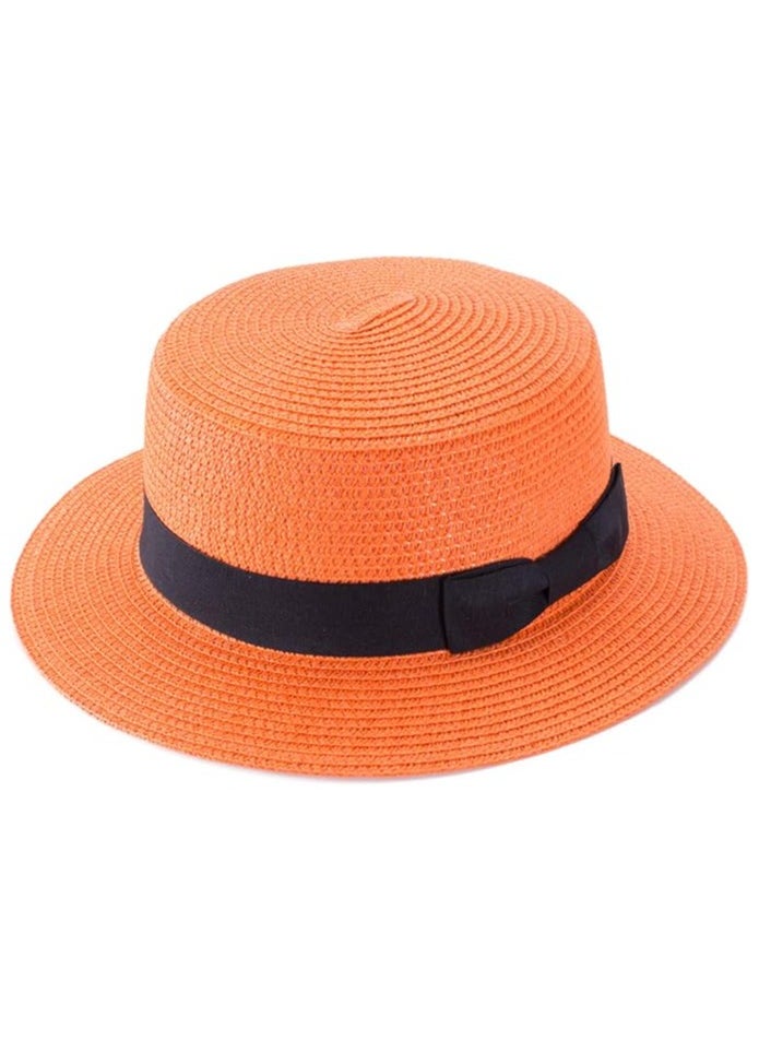 Vitacelli Straw Sun Hat for Women, Girls Cute Summer Beach Cap Foldable Visor Floppy Wide Brim with Bowknot ORANGE  - Image 2