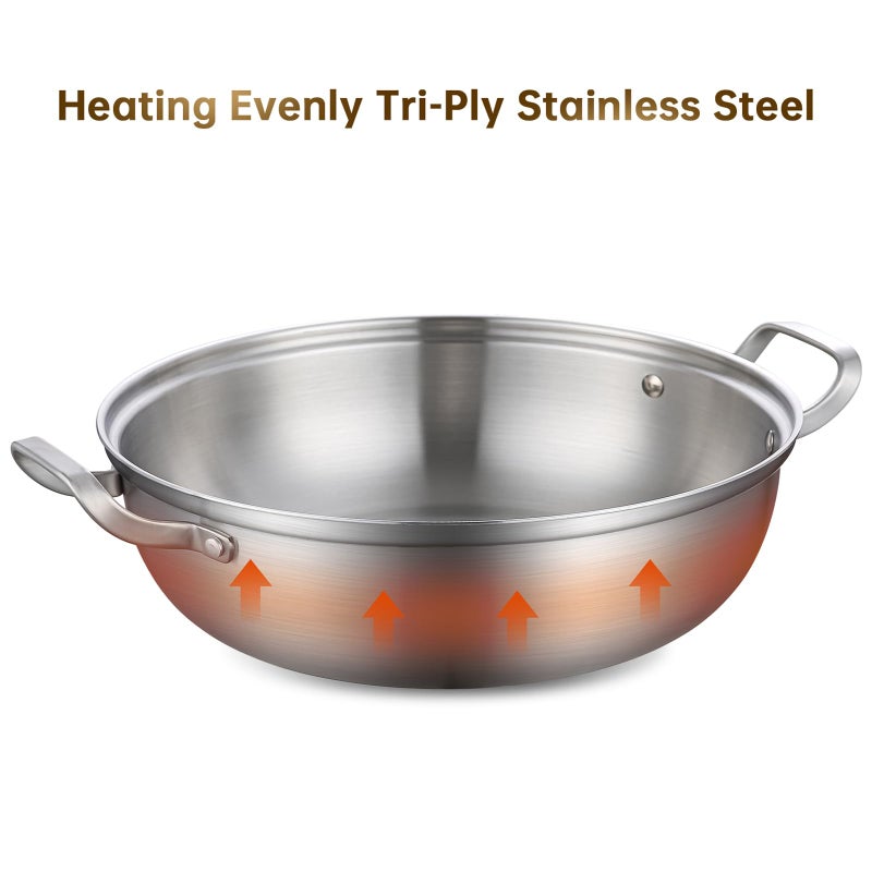 Yeksum Tri-Ply Stainless Steel Saute Pan,Deep Frying Pan with lid,Compatible with All Cooktops Up to 650â„‰, Everyday Pan,Hot Pot,Kadhai,Induction Cooking Pot,Dishwasher and Oven Safe. (7QT) - Image 3