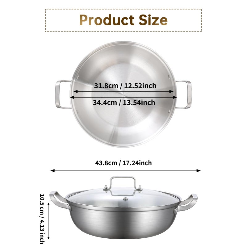 Yeksum Tri-Ply Stainless Steel Saute Pan,Deep Frying Pan with lid,Compatible with All Cooktops Up to 650â„‰, Everyday Pan,Hot Pot,Kadhai,Induction Cooking Pot,Dishwasher and Oven Safe. (7QT) - Image 4