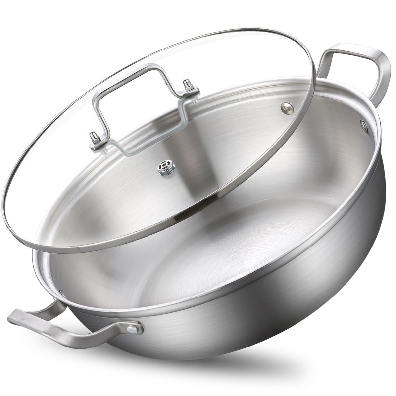 Yeksum Tri-Ply Stainless Steel Saute Pan,Deep Frying Pan with lid,Compatible with All Cooktops Up to 650â„‰, Everyday Pan,Hot Pot,Kadhai,Induction Cooking Pot,Dishwasher and Oven Safe. (7QT) - Image 1