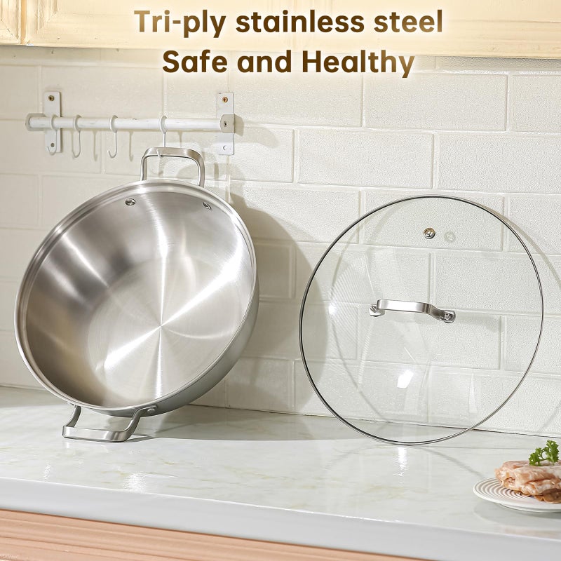Yeksum Tri-Ply Stainless Steel Saute Pan,Deep Frying Pan with lid,Compatible with All Cooktops Up to 650â„‰, Everyday Pan,Hot Pot,Kadhai,Induction Cooking Pot,Dishwasher and Oven Safe. (7QT) - Image 5