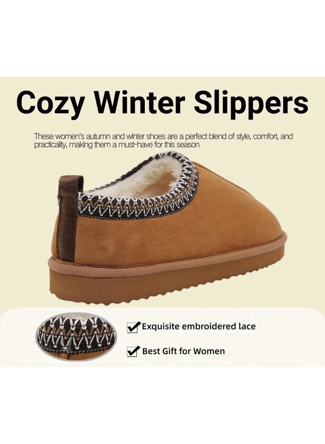 SMajong Women's Fuzzy Slippers Cozy Memory Foam House Slippers Winter Mules Anti-Skid Sole House Shoes Indoor and Outdoor, Brown, 11 - Image 5