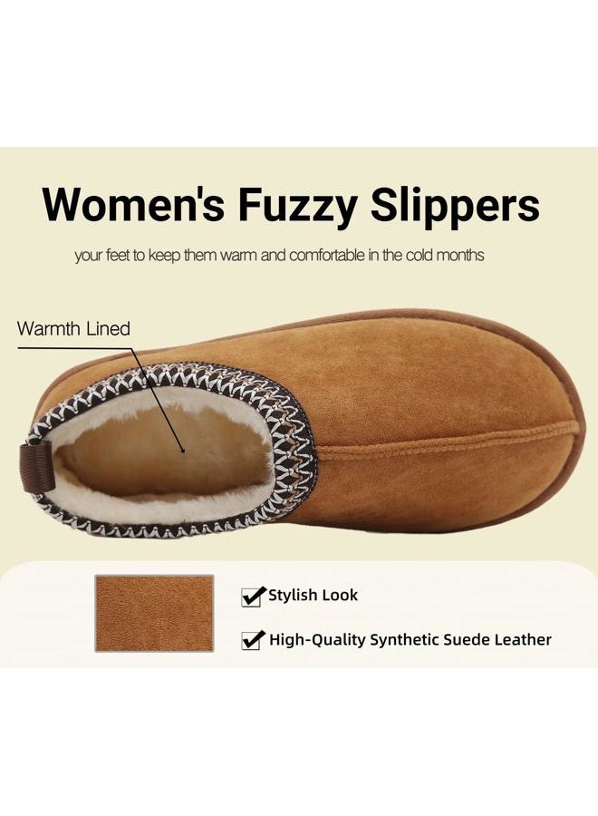 SMajong Women's Fuzzy Slippers Cozy Memory Foam House Slippers Winter Mules Anti-Skid Sole House Shoes Indoor and Outdoor, Brown, 11 - Image 3